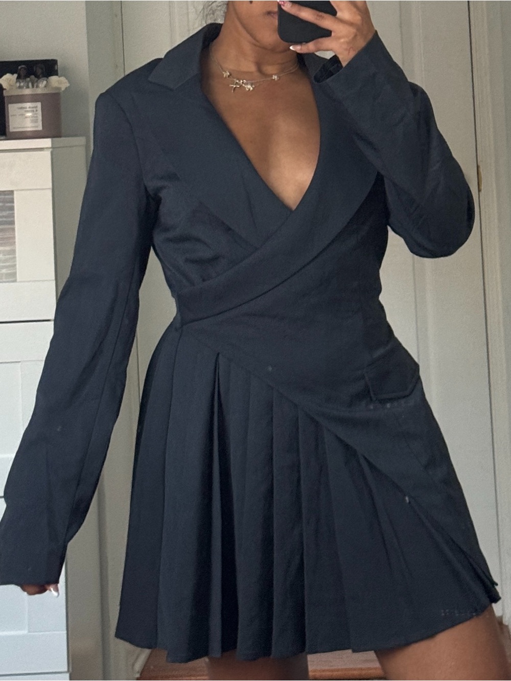 Fashion Nova Black Pleated Wrap Mini Dress